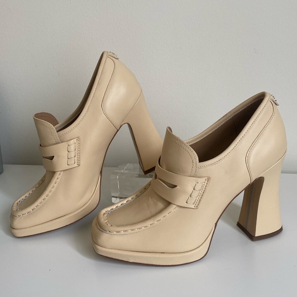 Sam Edelman Shoes - Sam Edelman Women's Jeanette Block Heel Leather Loafer Pumps Size 9 Cream Color